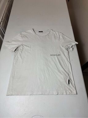 Moncler white t-shirt with black graphic of a forest scene, size M #moncler #for